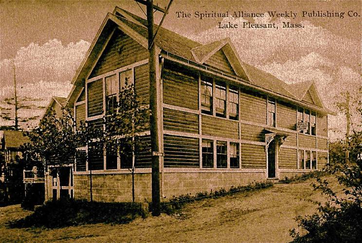 A postcard depicting the Tabor Thompson Memorial Temple in Lake Pleasant.