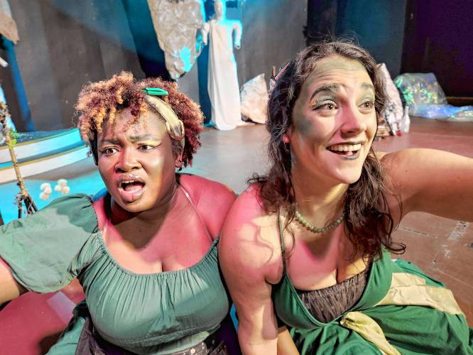 Actresses Tahmie Der, left, and Amanda Bowman will play Medusa’s sisters Euryale and Stheno in the play “Gorgons” at Hawks & Reed Performing Arts Center. The play will be staged March 8-10 and March 15-17.