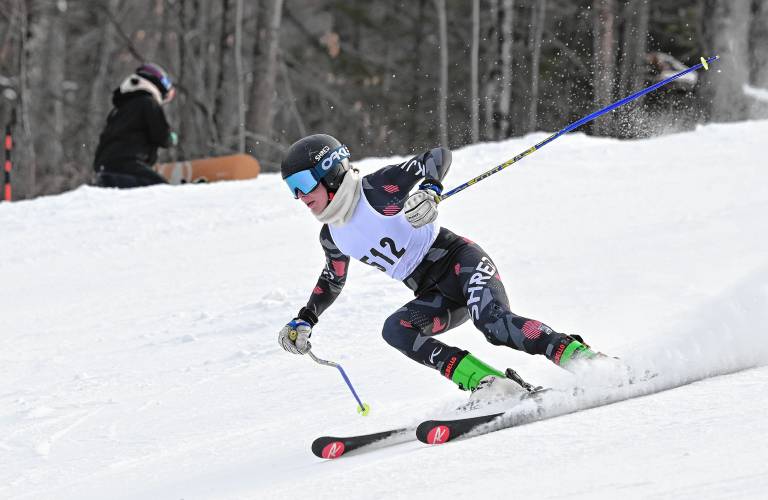Mohawk Trail’s Grayson Bishop competes in the giant slalom at the PVIAC Individual Championships at Berkshire East on Tuesday.