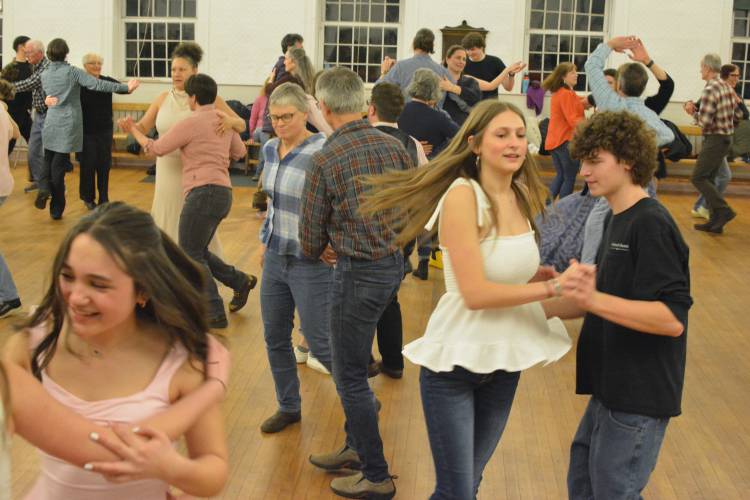 Over 80 people square danced to live music by the Fall Town String Band last month in Ashfield.