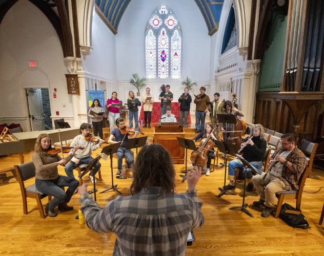 The UMass Bach Festival Orchestra during rehearsal for the upcoming Bach Festival, April 25-27.