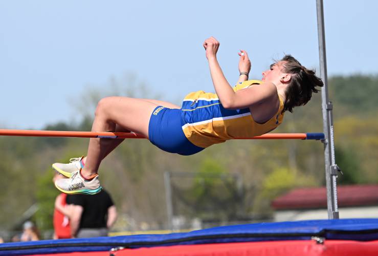 Mohawk Trail’s Virginia Krezmien competes in the high jump in South Deerfield on Tuesday. 