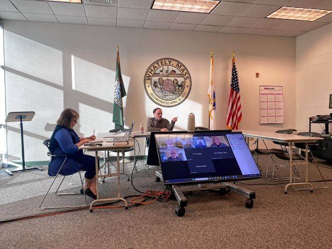 The Whately Selectboard voted to give a conditional job offer to Swampscott Assistant Town Administrator Peter Kane, bottom left on Zoom, for Whately’s town administrator position last week.