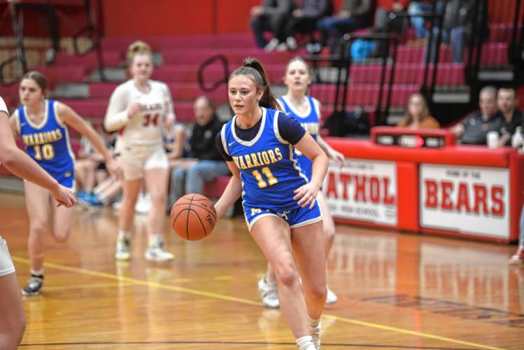Mohawk Trail's Zephyr Jetzon drives to the rim against Athol at Mallet Gymnasium in Athol on Friday. 