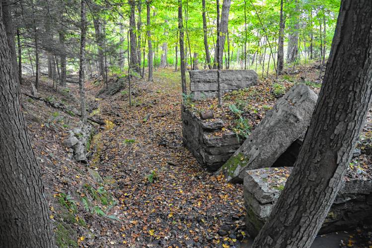 Traces of Graves Ironworks, with huge stones that likely supported water-powered trip hammers.