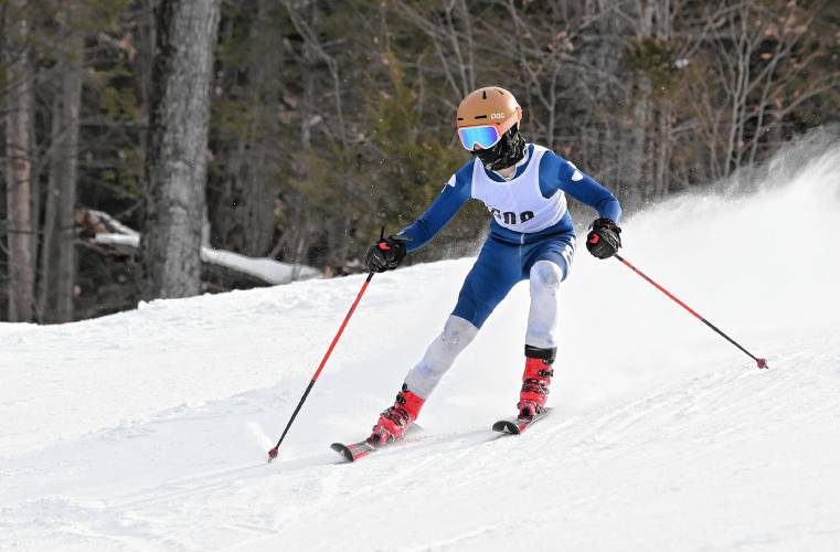 Mohawk Trail’s Ben Zarotny competes in the giant slalom at the PVIAC Individual Championships at Berkshire East on Tuesday.