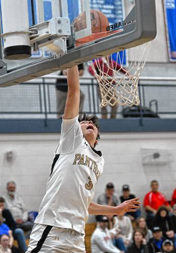 Pioneer’s Kurt Redeker scores against Drury during the Panthers’ 49-23 victory in the MIAA Division 5 semifinals at West Springfield High School Tuesday night.