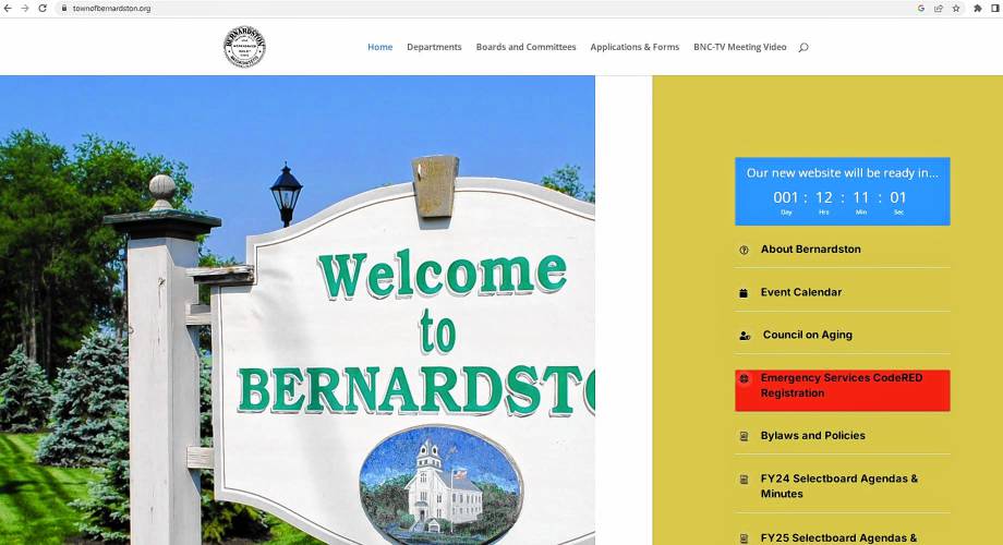 Bernardston’s current town website. A new website will be unveiled on Sept. 13.