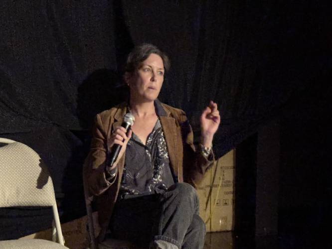 Griswold Memorial Library Director Chelsea Jordan-Makely, speaking during a panel discussion at the Garden Cinemas in Greenfield on Monday, said librarians are much more than keepers of books.
