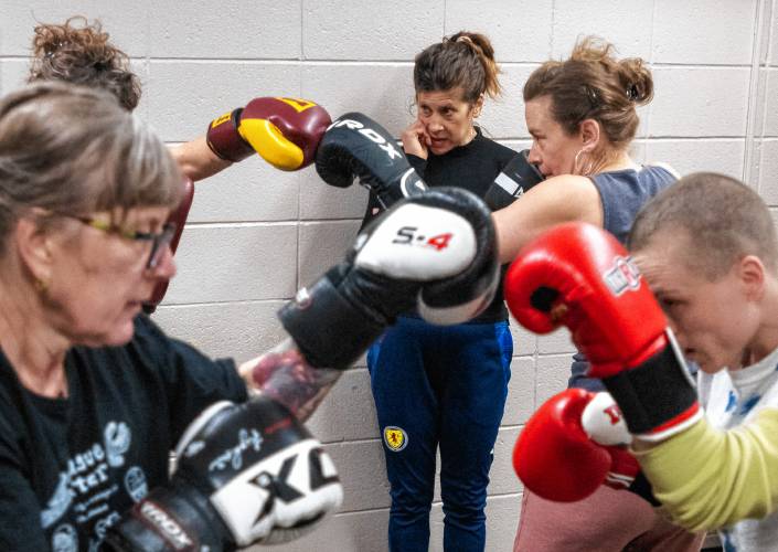 On Tuesday and Thursday mornings, Vanessa Chakour leads a group of women through the fundamentals of boxing, including footwork, balance, coordination, agility, cardio, reflexes, defensive techniques, and partner drills, and showcases a few pro-boxing techniques.