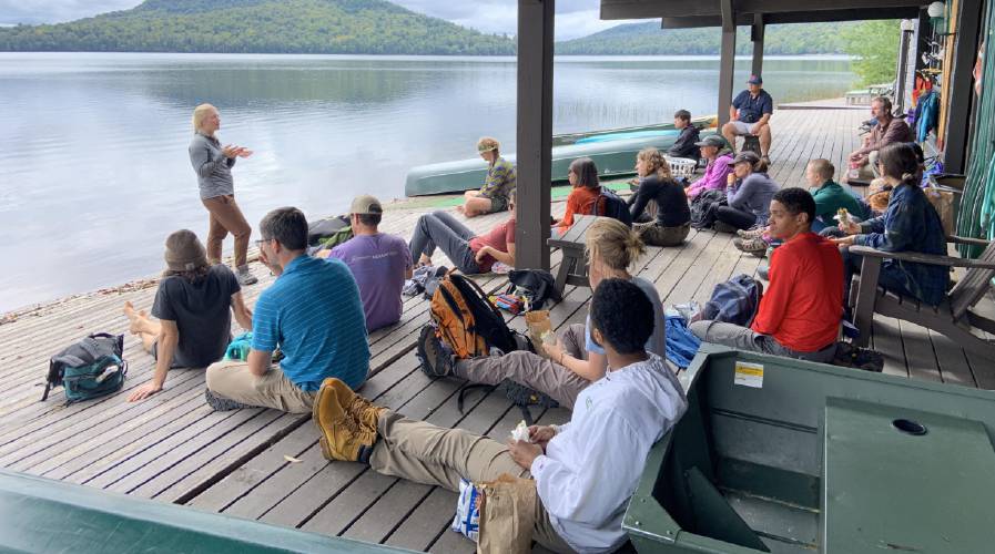 In this 2023 photo, Montana Airey, a New England Climate Adaptation Science Center fellow and a graduate student at Cornell University, discusses her research at the center’s Fellows Intensive held at Adirondack Park. In this 2023 photo, Montana Airey, a New England Climate Adaptation Science Center fellow and a graduate student at Cornell University, discusses her research at the center’s Fellows Intensive held at Adirondack Park.