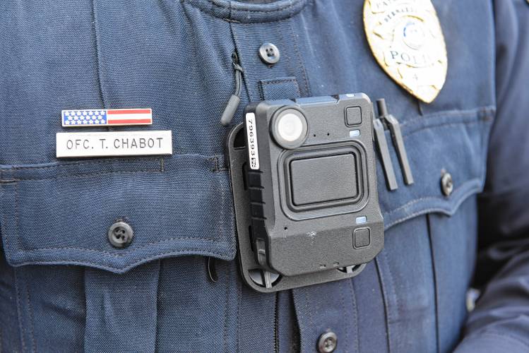 Bernardston Police Officer Thomas Chabot wears a body camera that can record interactions with the public. 