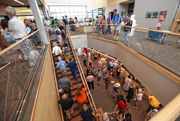 People pour into the Greenfield Public Library during the new building’s grand opening celebration in July 2023. The library will host a first anniversary party on Saturday, July 13, from 10 a.m. to 1 p.m. People pour into the Greenfield Public Library during the new building’s grand opening celebration in July 2023. The library will host a first anniversary party on Saturday, July 13, from 10 a.m. to 1 p.m.