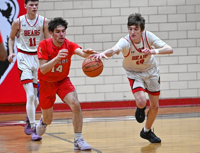 Athol’s Ben Kearney, right, and Hampshire’s Vynce Carr compete for a loose ball earlier this season in Athol. Kearney was one of seven area players selected for the Naismith Basketball Hall of Fame’s Western Massachusetts Senior High School All-Star Games March 20 in Springfield. Athol’s Ben Kearney, right, and Hampshire’s Vynce Carr compete for a loose ball earlier this season in Athol. Kearney was one of seven area players selected for the Naismith Basketball Hall of Fame’s Western Massachusetts Senior High School All-Star Games March 20 in Springfield.