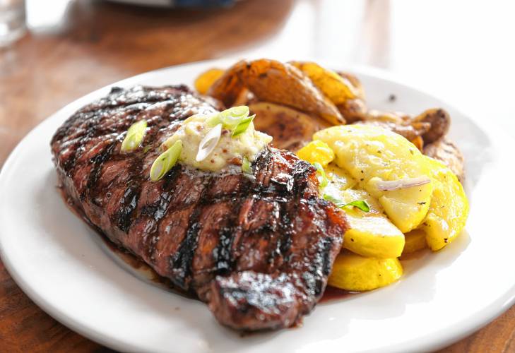 A strip steak at Berkshire East Mountain Resort Crazy Horse Bar and Grill.