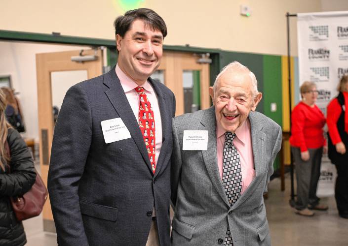 Last year’s recipient, Ben Clark, left, and this year’s Greenfield Recorder Citizen of the Year, Russell Deane of Bernardston.