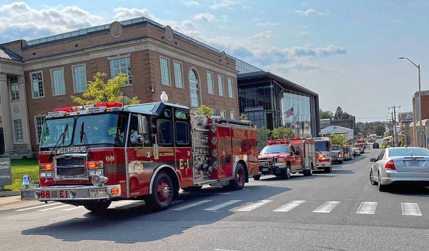 The annual Franklin County Emergency Services Parade, pictured in a previous year, is scheduled for Sunday morning in Greenfield.