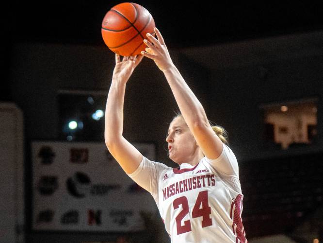 UMass guard Allie Palmieri (24) attempts a shot against La Salle at the Mullins Center earlier this season in Amherst. UMass guard Allie Palmieri (24) attempts a shot against La Salle at the Mullins Center earlier this season in Amherst.