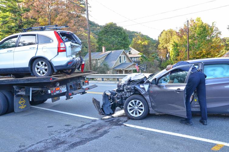 The aftermath of a three-vehicle crash at the intersection of Route 2 and State Street in Shelburne Falls in September 2023. The aftermath of a three-vehicle crash at the intersection of Route 2 and State Street in Shelburne Falls in September 2023.