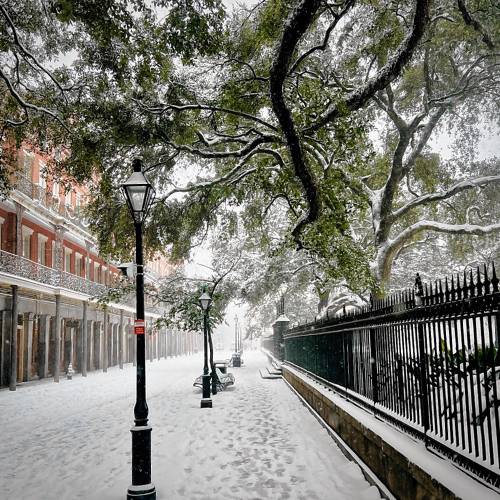 The French Quarter in New Orleans following a rare snowfall. 
