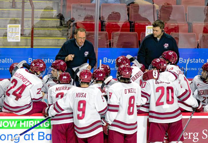 UMass head coach Greg Carvel became the all-time winningest coach in program history after securing the 167th victory of his tenure in the Minutemen’s 5-3 win over UMass-Lowell Saturday night at Tsongas Center in Lowell. UMass head coach Greg Carvel became the all-time winningest coach in program history after securing the 167th victory of his tenure in the Minutemen’s 5-3 win over UMass-Lowell Saturday night at Tsongas Center in Lowell.