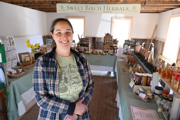 Hannah Morano and her renovated farm store at Sweet Birch Herbals on Creamery Road in Ashfield. The business received a $9,350 Biz-M-Power grant, coupled with $10,000 in fundraising, that supported rebuilding the farm apothecary store.