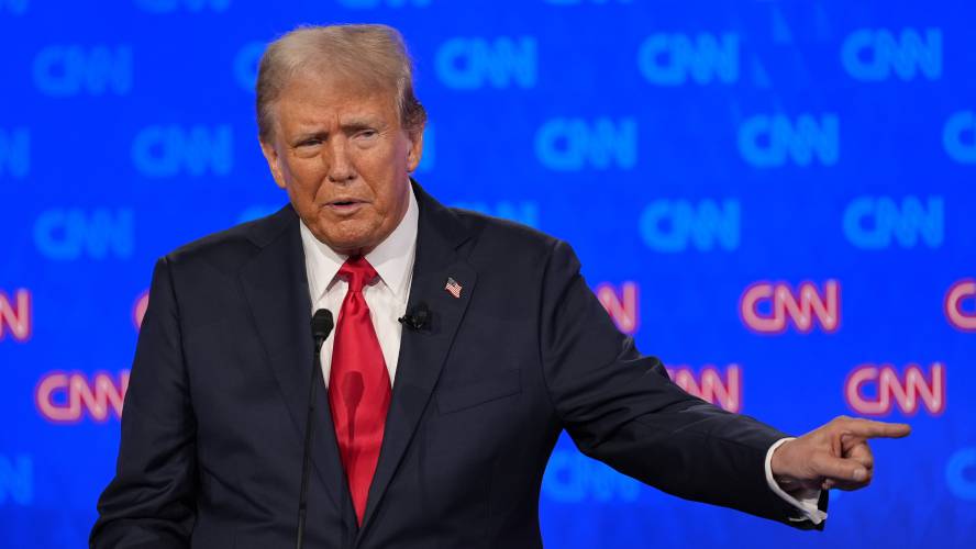 Republican presidential candidate former President Donald Trump speaks during a presidential debate hosted by CNN with President Joe Biden, Thursday, June 27, 2024, in Atlanta.