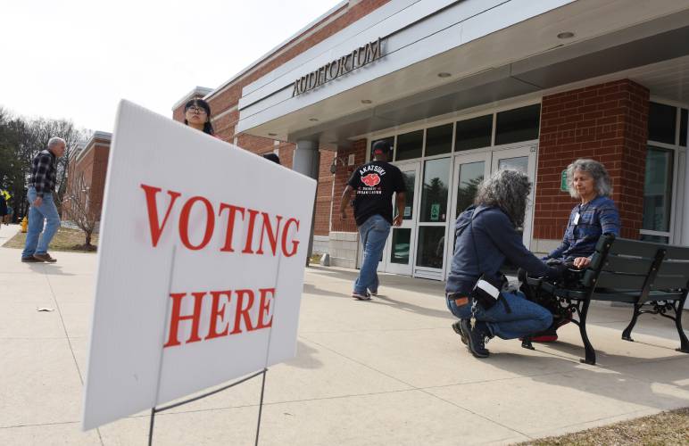 Voting at Greenfield High School in Greenfield.