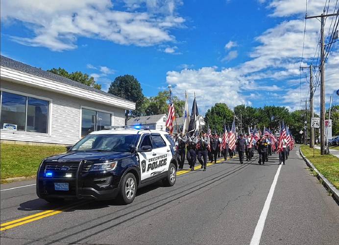 The annual Franklin County Emergency Services Parade, pictured in a previous year, is scheduled for Sunday morning in Greenfield.