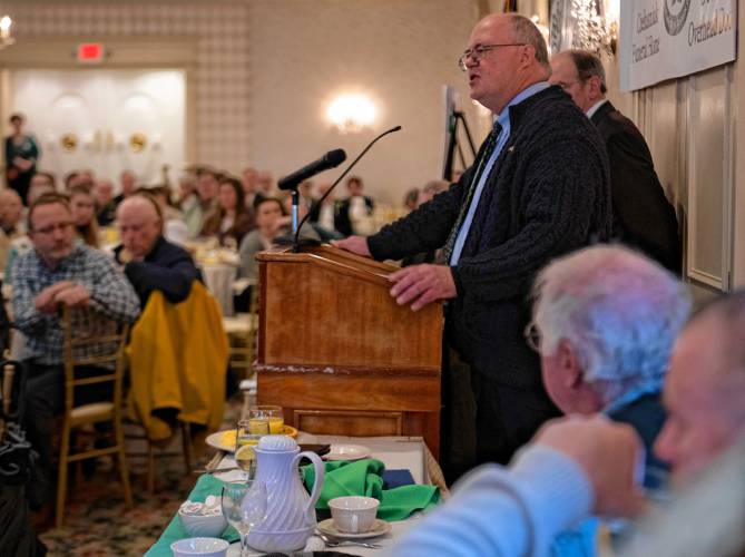 David Sullivan, the Northwestern district attorney, speaks at the Northampton St. Patrick’s Day Breakfast at the Hotel Northampton on Monday morning. David Sullivan, the Northwestern district attorney, speaks at the Northampton St. Patrick’s Day Breakfast at the Hotel Northampton on Monday morning.