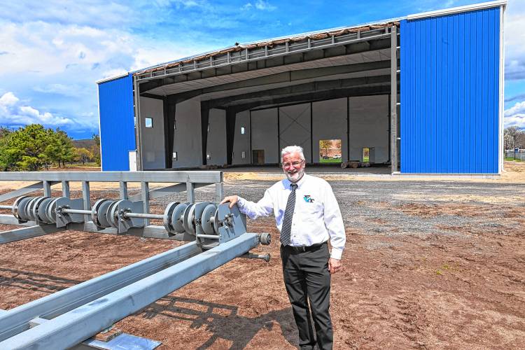 Franklin County Technical School Superintendent Rick Martin outside the 12,000-square-foot aviation building being built at the Turners Falls Airport next to the Franklin County Technical School earlier this year. Franklin County Technical School Superintendent Rick Martin outside the 12,000-square-foot aviation building being built at the Turners Falls Airport next to the Franklin County Technical School earlier this year.