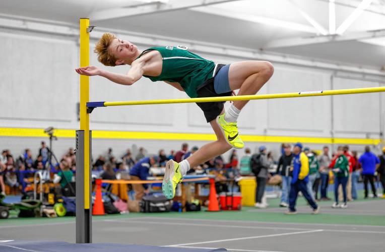 Greenfield’s Mason Youmell competes in the high jump earlier this season at Smith College. Youmell won the boys 600 meters during PVIAC Meet No. 3 on Sunday. Greenfield’s Mason Youmell competes in the high jump earlier this season at Smith College. Youmell won the boys 600 meters during PVIAC Meet No. 3 on Sunday.