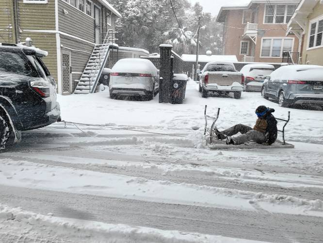 Columnist Nan Parati ran into a group of Tulane University students who had devised their winter sleigh ride out of an upside-down folding table tied with a 10-foot rope to the back of a vehicle.