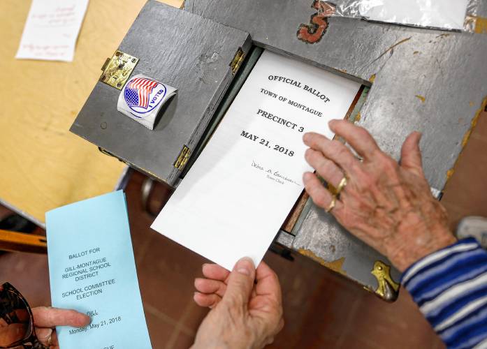 Montague residents vote in the town election in 2018.