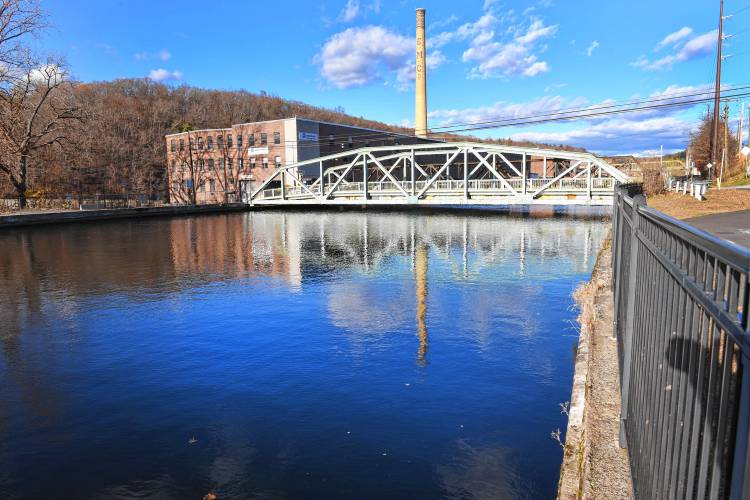 The power canal has been refilled, as seen near the Fifth Street Bridge in Turners Falls.