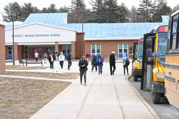 Students leave for the day at Ralph C. Mahar Regional School in Orange. Students leave for the day at Ralph C. Mahar Regional School in Orange.