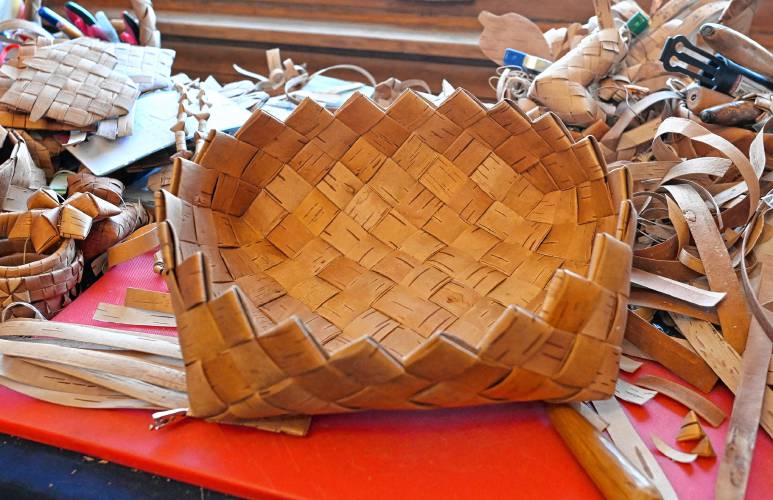 Two summers ago, Elaine Moe received a Finlandia Foundation national grant to study birch bark basket weaving in Finland and stayed with mother-and-daughter basket weavers Eeva Rutanen and Jaana Öljymäki.