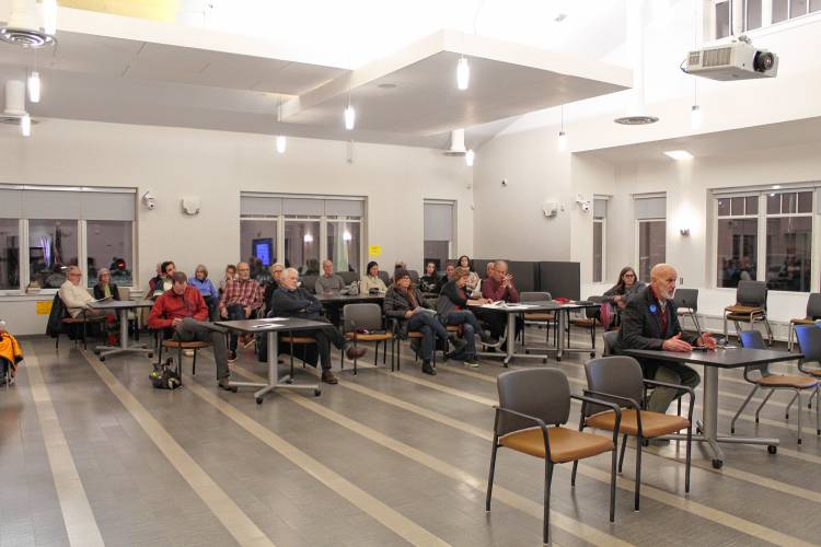 Franklin County’s YMCA CEO Grady Vigneau speaks to the Greenfield Historical Commission on Thursday evening at the John Zon Community Center.
