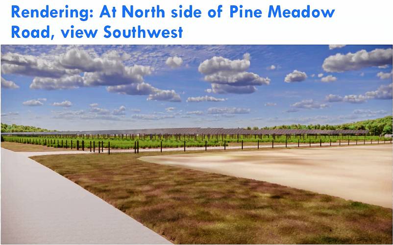 A rendering of BlueWave Solar’s agrivoltaic solar array proposed for Pine Meadow Road in Northfield. A rendering of BlueWave Solar’s agrivoltaic solar array proposed for Pine Meadow Road in Northfield.