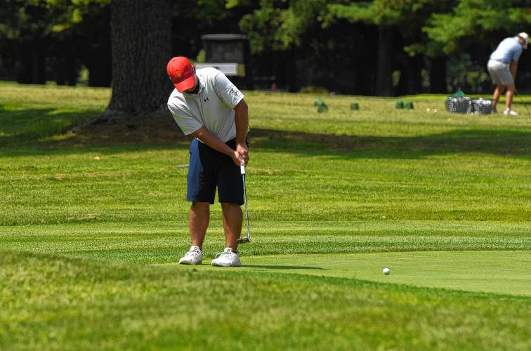 Crumpin-Fox Club’s Mark Waskiewicz putts on the ninth hole during Wednesday’s qualifying round for the Massachusetts Mid-Amateur Golf Championship at Westover Golf Course in Granby. Crumpin-Fox Club’s Mark Waskiewicz putts on the ninth hole during Wednesday’s qualifying round for the Massachusetts Mid-Amateur Golf Championship at Westover Golf Course in Granby.