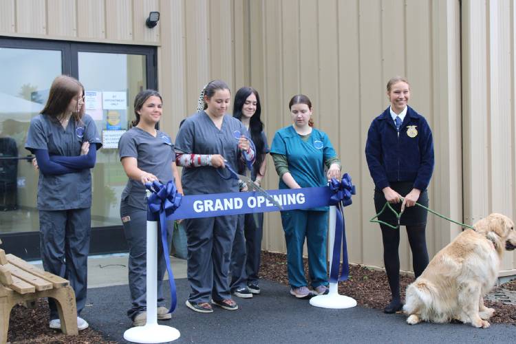 Veterinary and animal science students at Franklin County Technical School cut the ribbon on their new building in front of state legislators, Franklin Tech administrators and faculty, and other regional officials on Thursday.