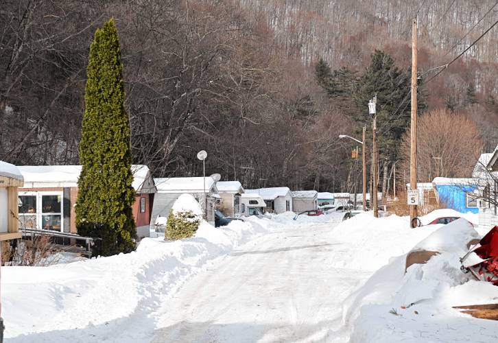 Woodland Trail Park mobile homes off Zoar Road in Charlemont were still without power Tuesday afternoon. 