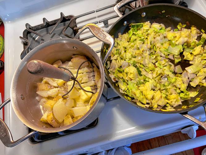 According to Jennifer Billock in Smithsonian Magazine, Colcannon was the perfect blend of old and new for the Irish after potatoes became widespread in Ireland in the 1700s. They had been eating cabbage and kale for centuries. Putting one or both of those greens in a dish with potatoes made culinary sense and tasted delicious as well.