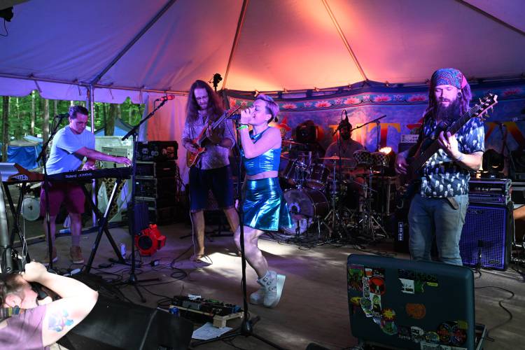The Humans Being performs on the Vernville Stage at the 20th StrangeCreek Campout at Camp Kee-wanee in Greenfield on Saturday.