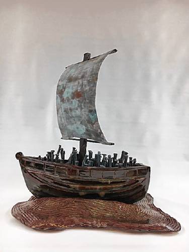 Of the work in his upcoming exhibit, Tom Zaccheo is most proud of his piece titled, “Bring me your tired, your poor ... yearning to breathe free,” a line taken from the poem, “The New Colossus” by Emma Lazarus, which can be found at the base of the Statue of Liberty. The piece, depicting a boat, is mostly ceramic while integrating metal nails that serve as passengers. Zaccheo feels the nails are a good representation of immigrants’ steely resolve, honoring their journey to the United States, his parents included.