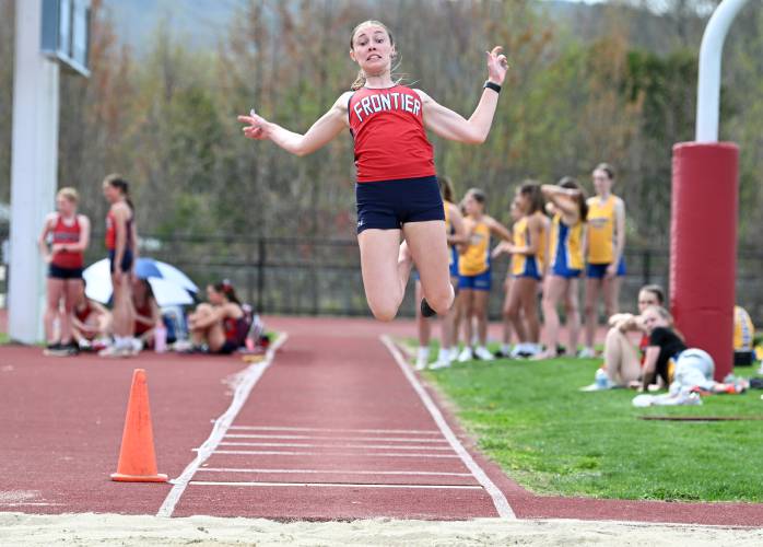 Frontier’s Hannah Davis competes in the long jump in South Deerfield on Tuesday. 