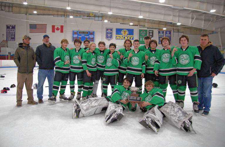 Franklin County Hockey Association 14U Green earned a second Greater Springfield League title in as many years, repeating as champions thanks to Sunday’s win over Ludlow at the Olympia Ice Center in West Springfield. Franklin County Hockey Association 14U Green earned a second Greater Springfield League title in as many years, repeating as champions thanks to Sunday’s win over Ludlow at the Olympia Ice Center in West Springfield.