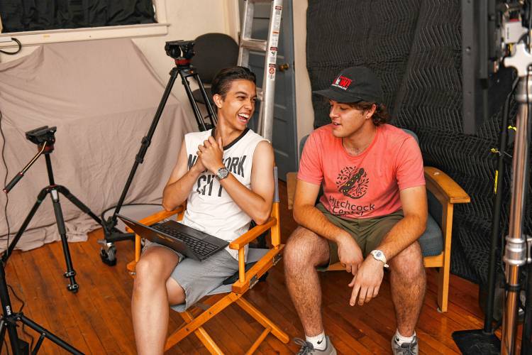 Director Connor Mabius with Production Assistant Leo Franceschi at Frontier Community Access Television  (FCAT)’s studios in the Sunderland Town Offices.