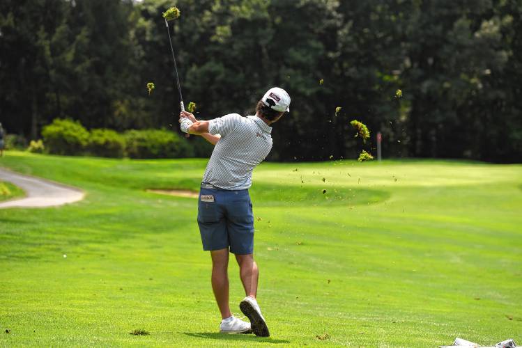 Dedham’s Joey Lenane fires into the green at No. 10 at Ledges Golf Club in South Hadley during the 43rd Massachusetts Amateur Public Links Golf Championship on Wednesday.