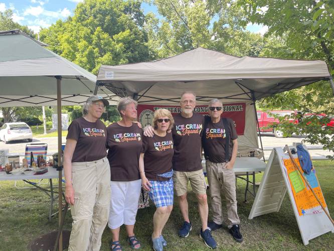 The “Ice Cream Squad” is made up of, from left, Karro Frost, Cindy LaJoy, Andrea Woods, Tom Ziniti and Matt Connelly. Warwick’s annual ice cream social is set for Sunday, July 6.